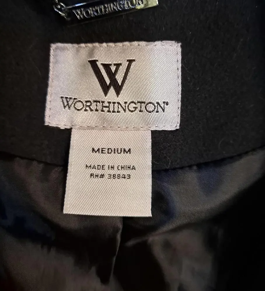 Worthington Wool Blend‎ Purple and Black Snap Up Cowl Neck Coat Size Medium